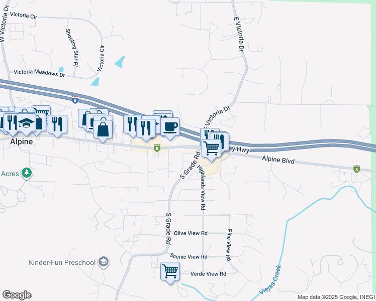 map of restaurants, bars, coffee shops, grocery stores, and more near 1361 Sunhaven Road in Alpine