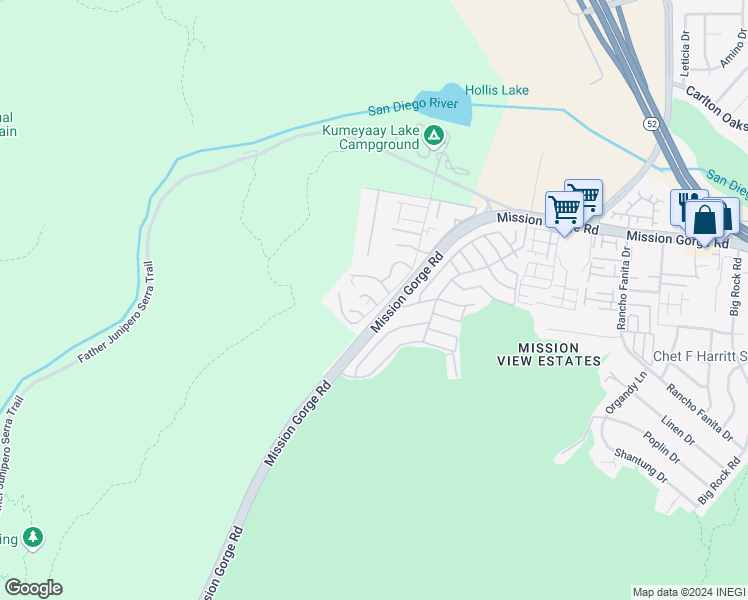 map of restaurants, bars, coffee shops, grocery stores, and more near 7398 Park View Court in Santee