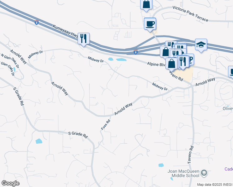 map of restaurants, bars, coffee shops, grocery stores, and more near 1392 Nancy Lee Lane in Alpine