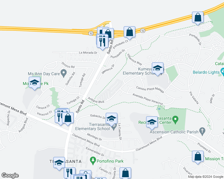 map of restaurants, bars, coffee shops, grocery stores, and more near 6211 Calle Mariselda in San Diego