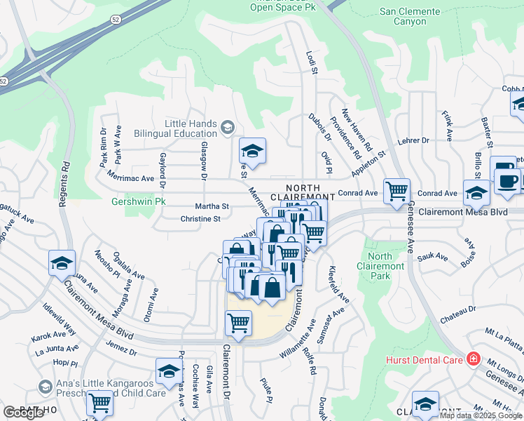 map of restaurants, bars, coffee shops, grocery stores, and more near 4001 Conrad Avenue in San Diego
