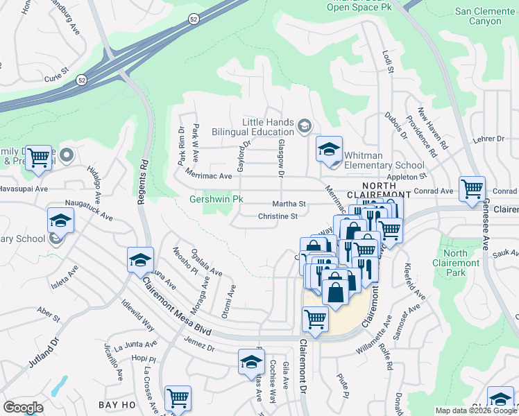 map of restaurants, bars, coffee shops, grocery stores, and more near 3658 Martha Street in San Diego