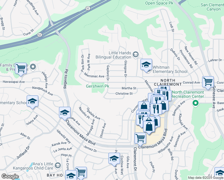 map of restaurants, bars, coffee shops, grocery stores, and more near 3602 Martha Street in San Diego