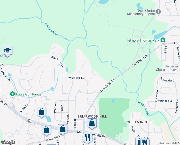 map of restaurants, bars, coffee shops, grocery stores, and more near 4029 Winding Way in Macon
