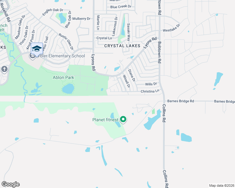 map of restaurants, bars, coffee shops, grocery stores, and more near 5814 Stephen Court in Garland