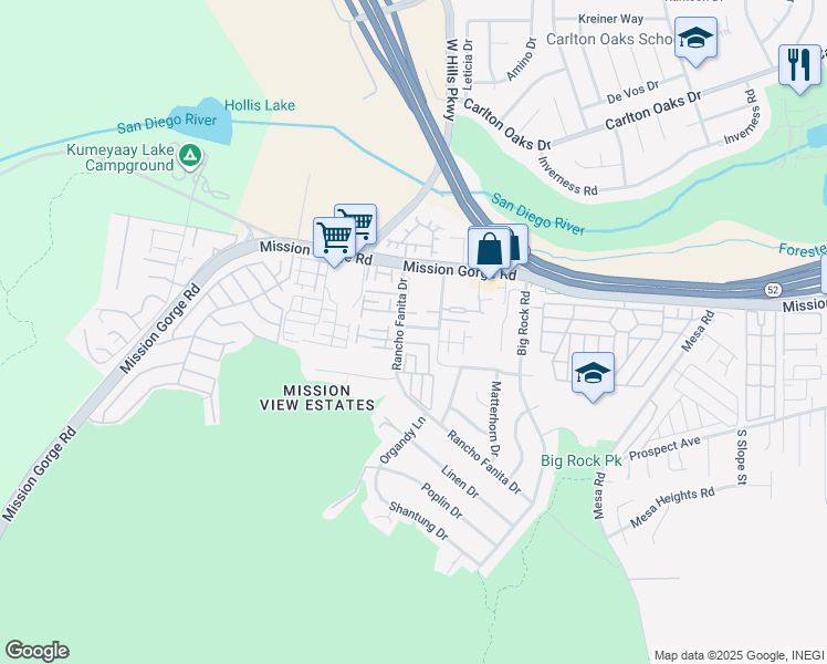 map of restaurants, bars, coffee shops, grocery stores, and more near 7915-17 Wistful Vista in Santee