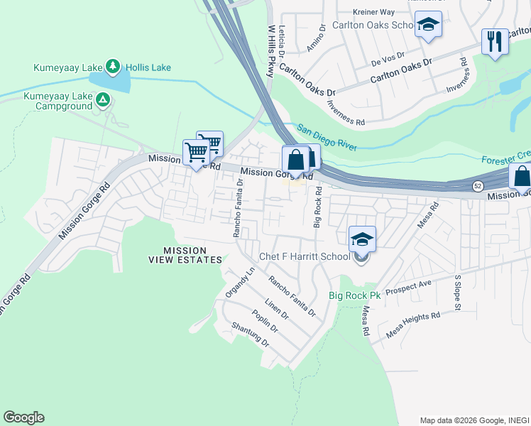 map of restaurants, bars, coffee shops, grocery stores, and more near 8686 Tobago Lane in Santee
