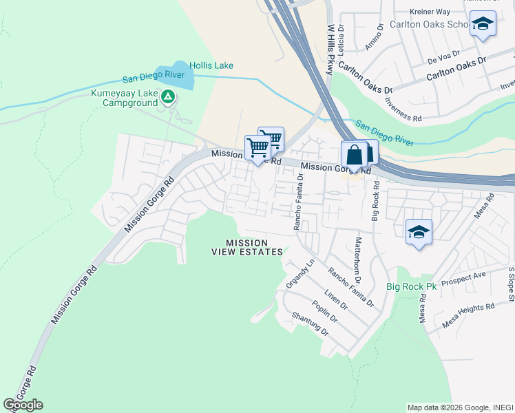 map of restaurants, bars, coffee shops, grocery stores, and more near 23 Wren Street in Santee