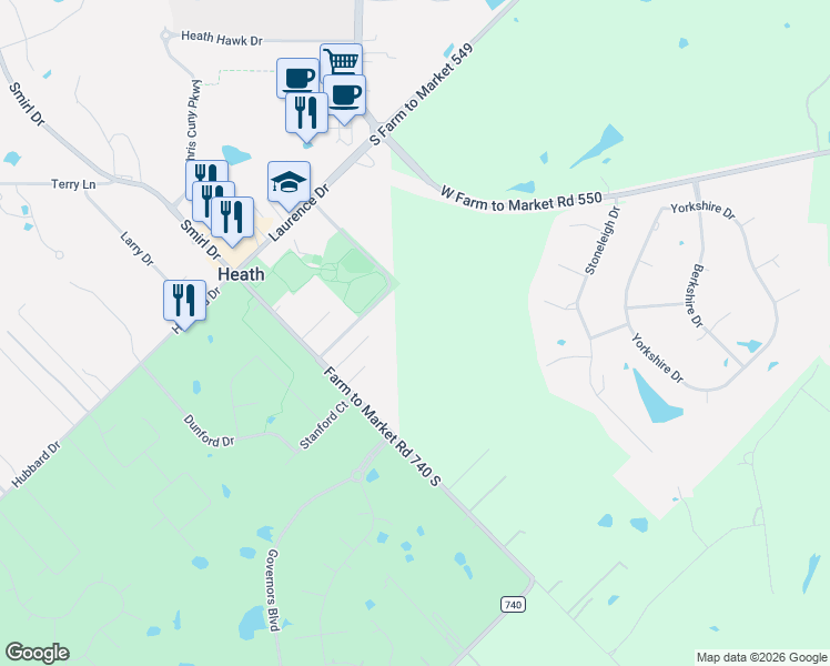 map of restaurants, bars, coffee shops, grocery stores, and more near in Heath