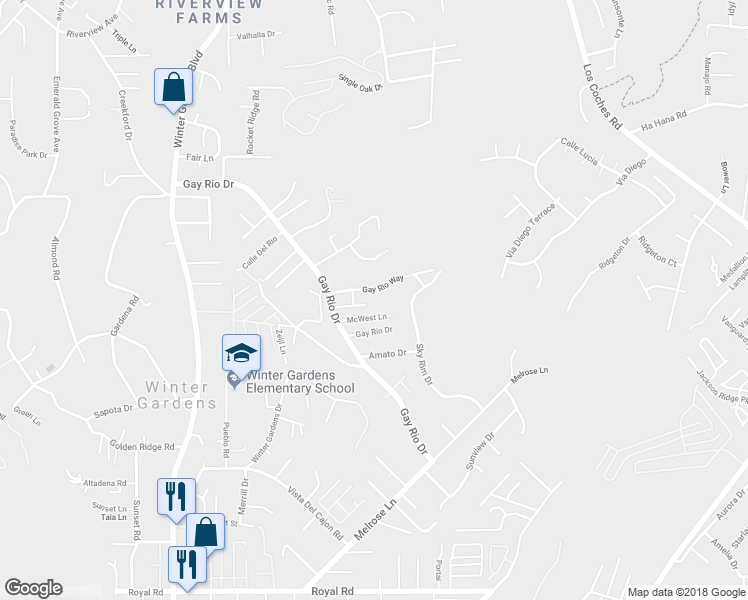 map of restaurants, bars, coffee shops, grocery stores, and more near 12063 Gay Rio Way in Lakeside