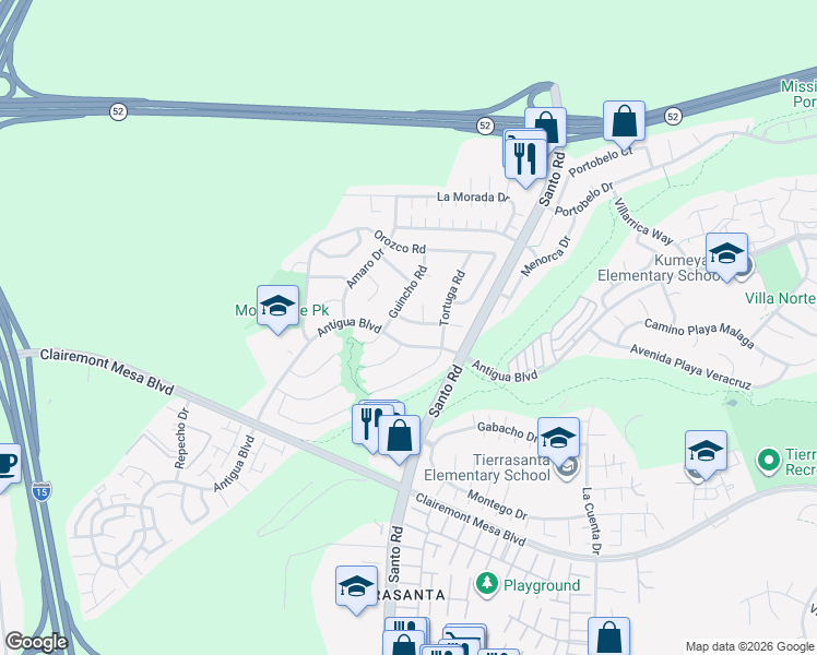 map of restaurants, bars, coffee shops, grocery stores, and more near 10437 Hermanos Road in San Diego