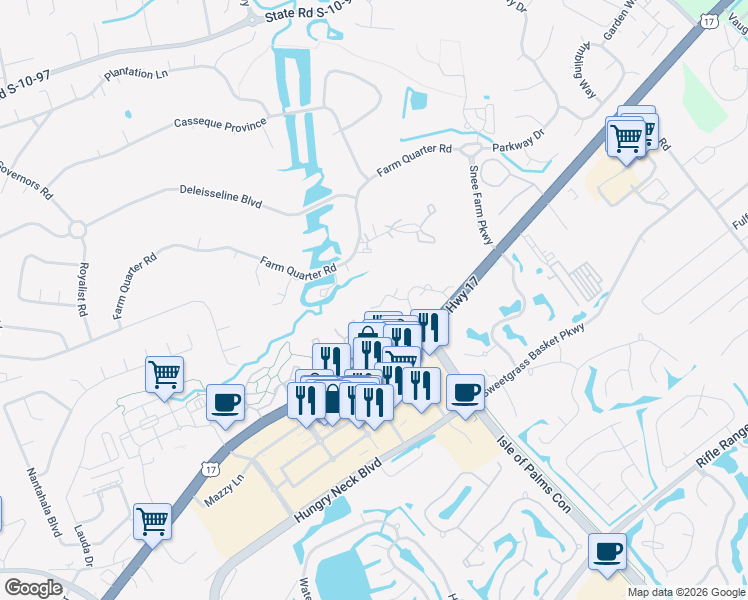 map of restaurants, bars, coffee shops, grocery stores, and more near 1652 Fairway Place Lane in Mount Pleasant