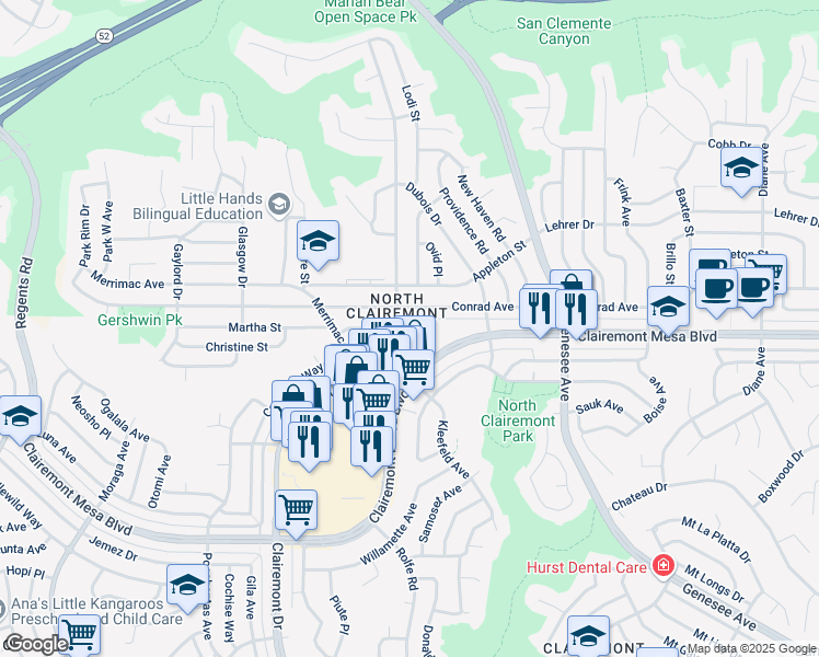 map of restaurants, bars, coffee shops, grocery stores, and more near 4211 Conrad Avenue in San Diego