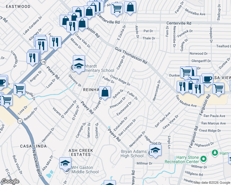 map of restaurants, bars, coffee shops, grocery stores, and more near 1641 Drake Street in Dallas