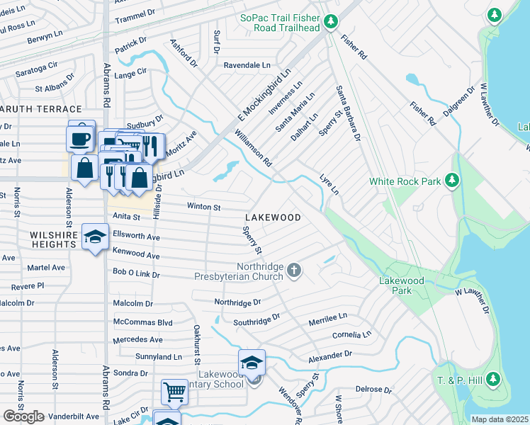 map of restaurants, bars, coffee shops, grocery stores, and more near 4034 Sperry Street in Dallas