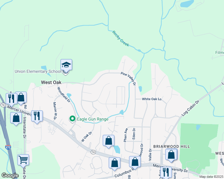 map of restaurants, bars, coffee shops, grocery stores, and more near 4008 Elizabeth Court in Macon