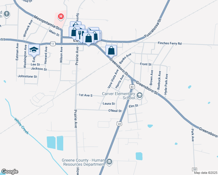 map of restaurants, bars, coffee shops, grocery stores, and more near 200 Vera Vista Avenue in Eutaw