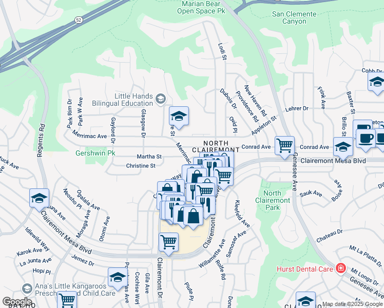 map of restaurants, bars, coffee shops, grocery stores, and more near 4001 Conrad Avenue in San Diego