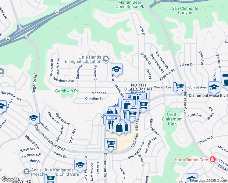 map of restaurants, bars, coffee shops, grocery stores, and more near 3850 Martha Street in San Diego