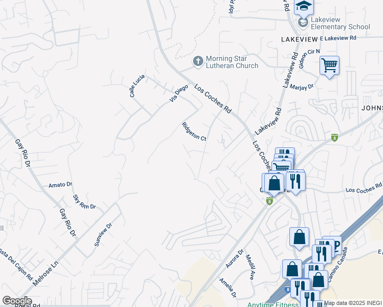 map of restaurants, bars, coffee shops, grocery stores, and more near 8831 Castle Brook Court in Lakeside