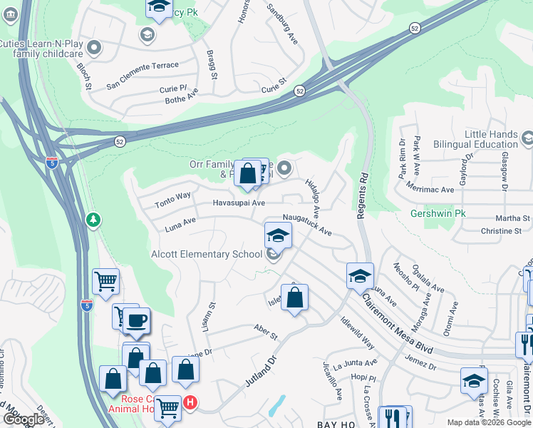 map of restaurants, bars, coffee shops, grocery stores, and more near 2910 Naugatuck Avenue in San Diego