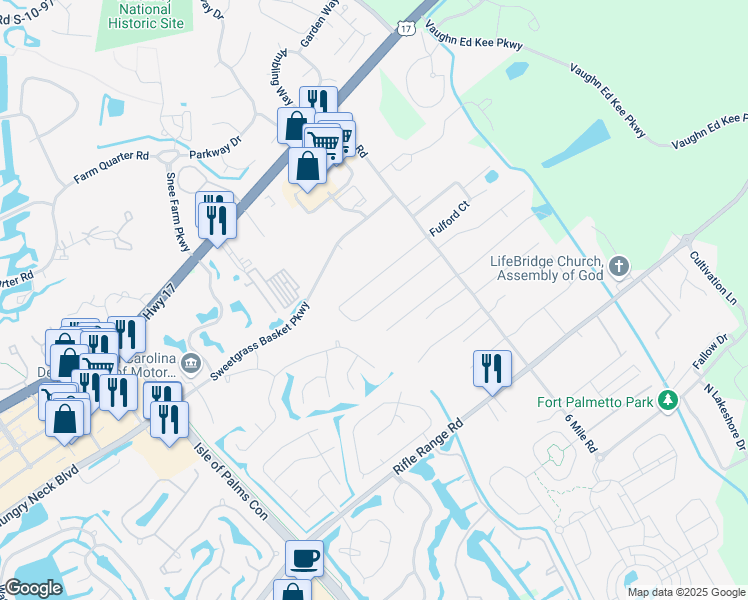 map of restaurants, bars, coffee shops, grocery stores, and more near 2148 Gulf Drive in Mount Pleasant
