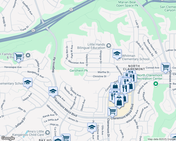 map of restaurants, bars, coffee shops, grocery stores, and more near 3602 Martha Street in San Diego