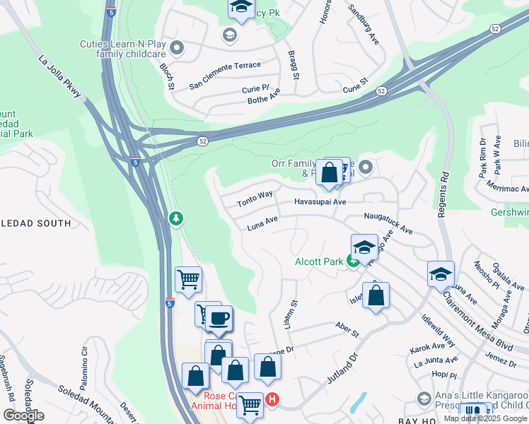 map of restaurants, bars, coffee shops, grocery stores, and more near 2719 Havasupai Avenue in San Diego