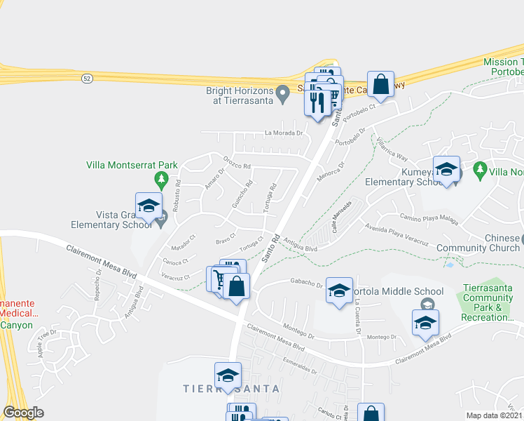 map of restaurants, bars, coffee shops, grocery stores, and more near 5718 Tortuga Road in San Diego