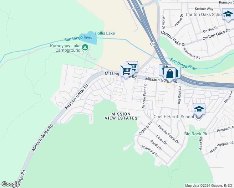 map of restaurants, bars, coffee shops, grocery stores, and more near 23 Wren Street in Santee