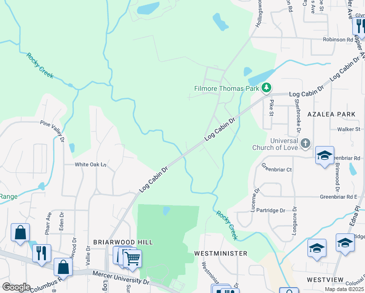 map of restaurants, bars, coffee shops, grocery stores, and more near 4053B Log Cabin Drive in Macon