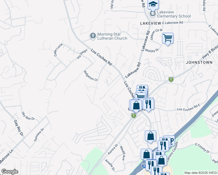 map of restaurants, bars, coffee shops, grocery stores, and more near 13220 Lamplite Lane in Lakeside