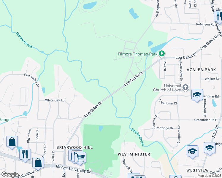 map of restaurants, bars, coffee shops, grocery stores, and more near 4053B Log Cabin Drive in Macon