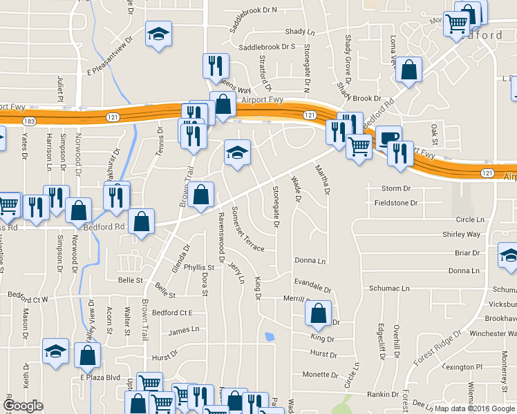 map of restaurants, bars, coffee shops, grocery stores, and more near 24 Regents Park Street in Bedford