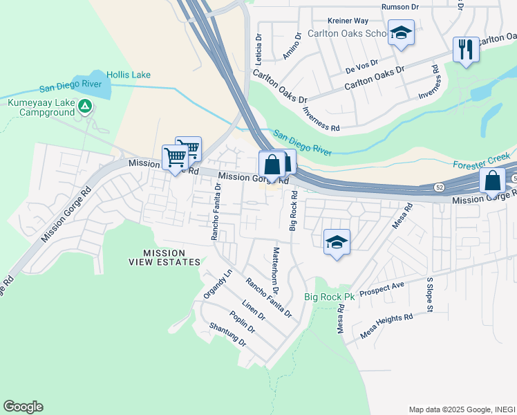 map of restaurants, bars, coffee shops, grocery stores, and more near 7986 Arly Court in Santee
