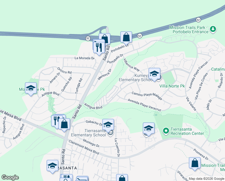 map of restaurants, bars, coffee shops, grocery stores, and more near 6231 Calle Mariselda in San Diego