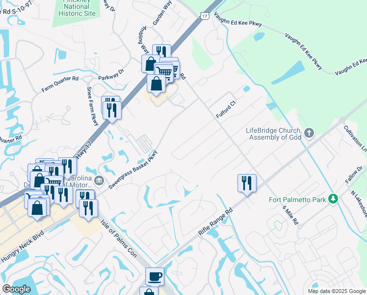 map of restaurants, bars, coffee shops, grocery stores, and more near 2148 Gulf Drive in Mount Pleasant