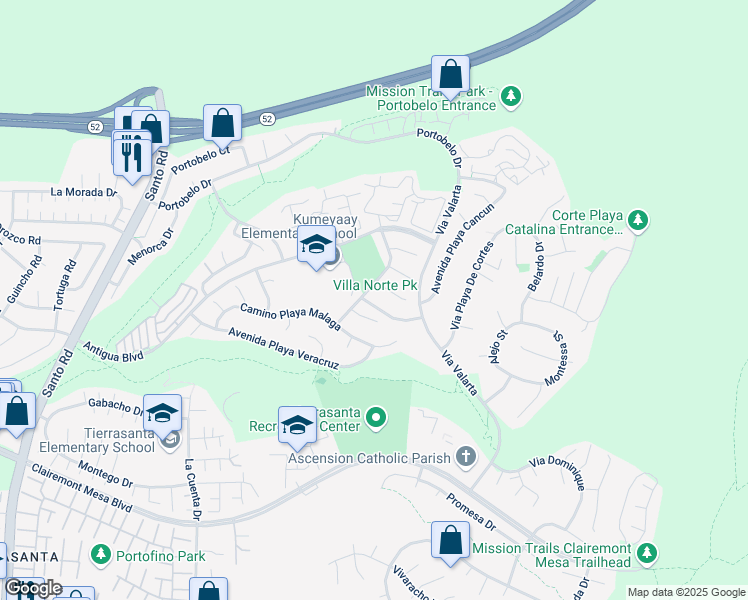 map of restaurants, bars, coffee shops, grocery stores, and more near 5314 Camino Playa Norte in San Diego