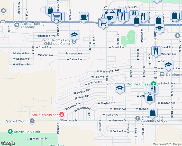 map of restaurants, bars, coffee shops, grocery stores, and more near 2205 West Washington Avenue in Artesia