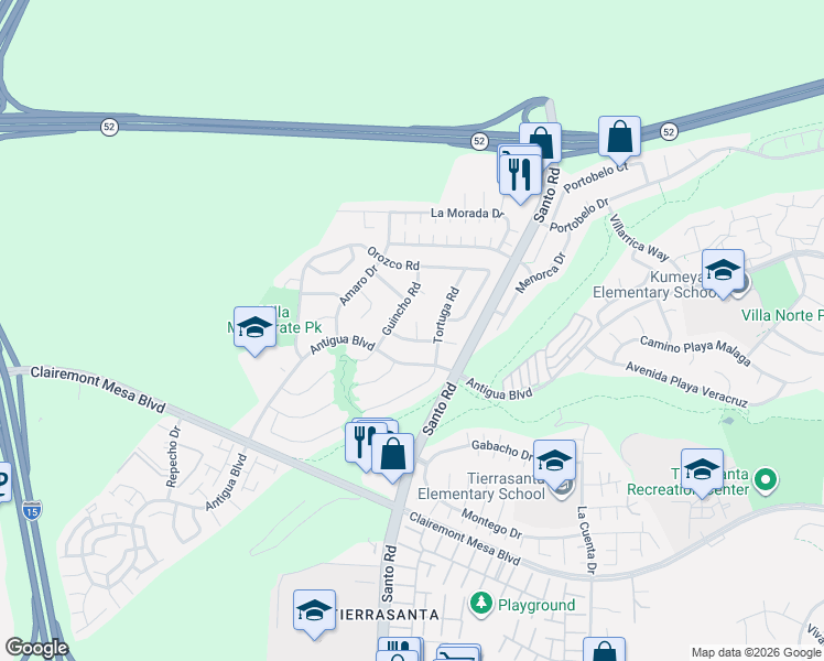 map of restaurants, bars, coffee shops, grocery stores, and more near 10426 Hermanos Rd in San Diego