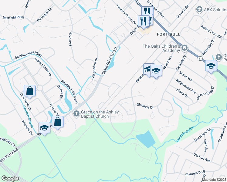 map of restaurants, bars, coffee shops, grocery stores, and more near 1052 Shadow Arbor Circle in Charleston