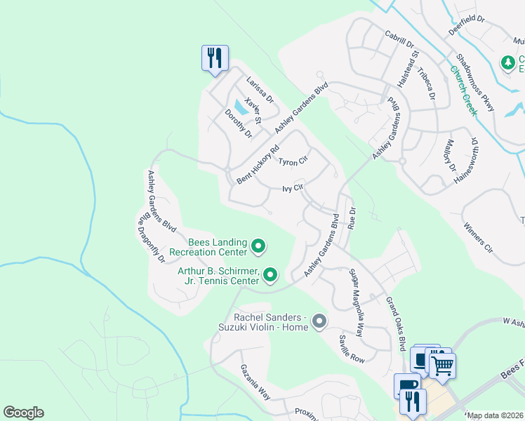 map of restaurants, bars, coffee shops, grocery stores, and more near 723 Bent Hickory Road in Charleston