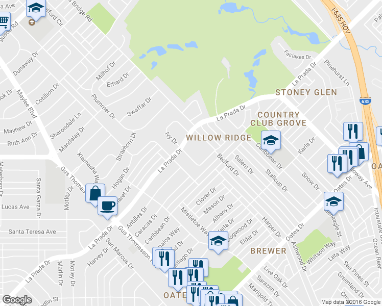 map of restaurants, bars, coffee shops, grocery stores, and more near 4420 Ivy Drive in Mesquite