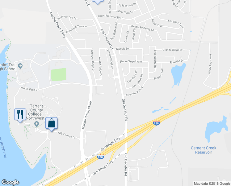 map of restaurants, bars, coffee shops, grocery stores, and more near 5021 Britton Ridge Lane in Fort Worth