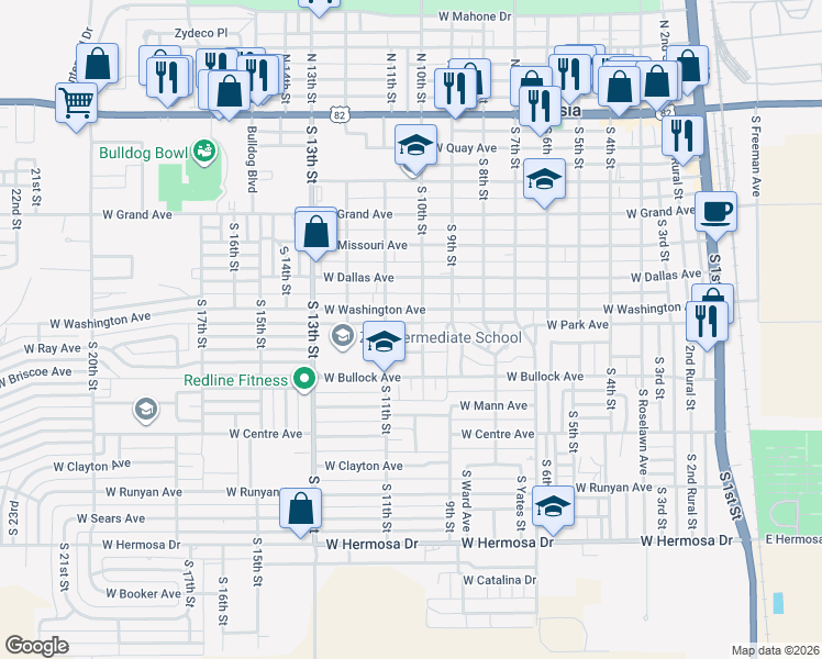 map of restaurants, bars, coffee shops, grocery stores, and more near 1008 West Ray Avenue in Artesia