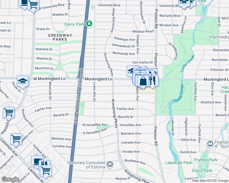 map of restaurants, bars, coffee shops, grocery stores, and more near 4356 Livingston Avenue in Dallas