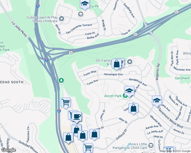 map of restaurants, bars, coffee shops, grocery stores, and more near 2719 Havasupai Ave in San Diego
