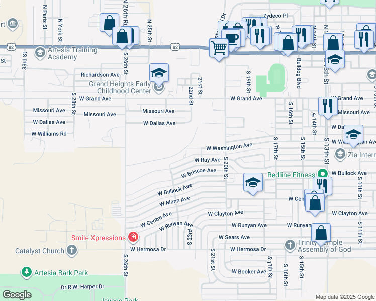 map of restaurants, bars, coffee shops, grocery stores, and more near 2209 West Washington Avenue in Artesia
