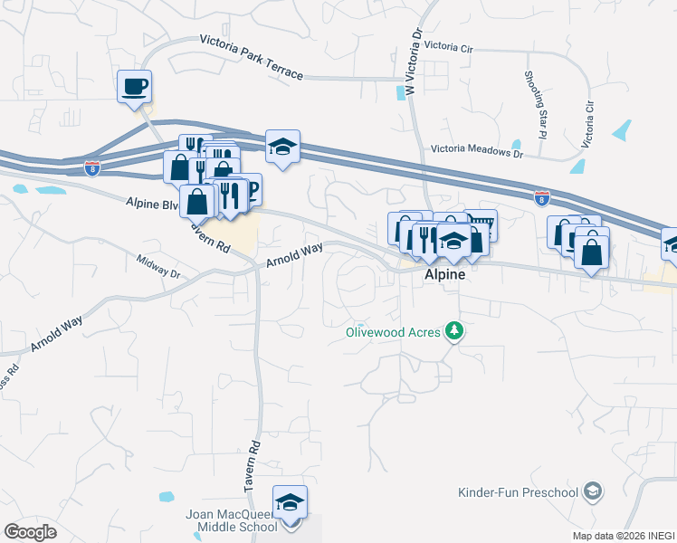map of restaurants, bars, coffee shops, grocery stores, and more near 43 Calle Conejo in Alpine