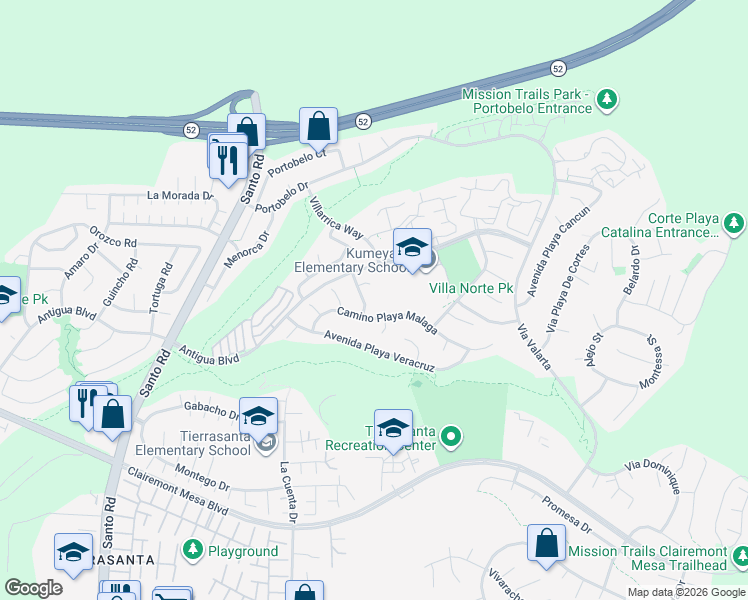 map of restaurants, bars, coffee shops, grocery stores, and more near 5020 Camino Playa Acapulco in San Diego